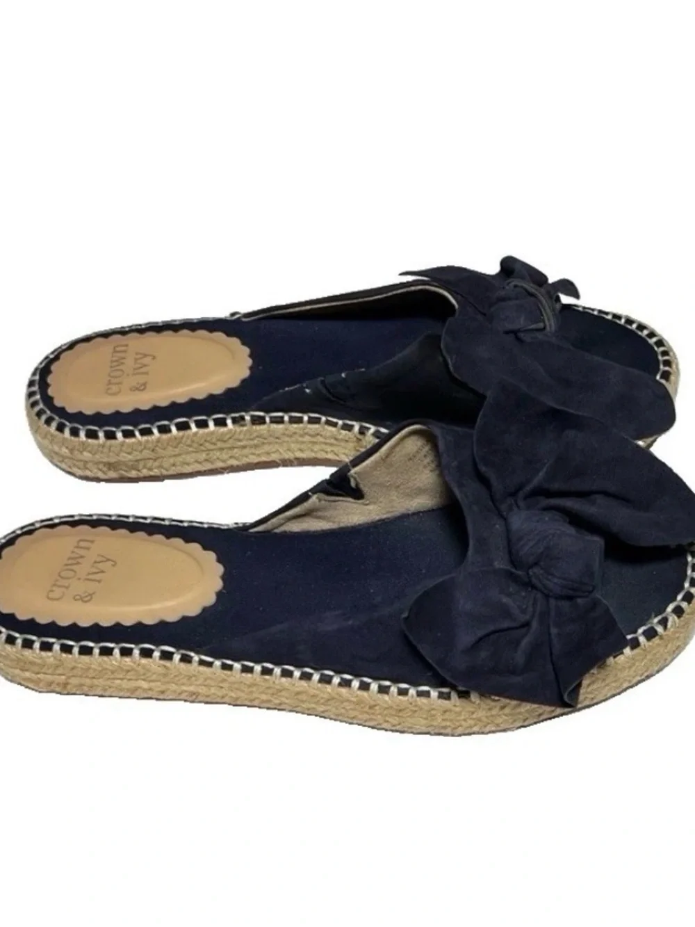 Crown & Ivy Navy Bow Espadrille Slide Sandals Sz 8